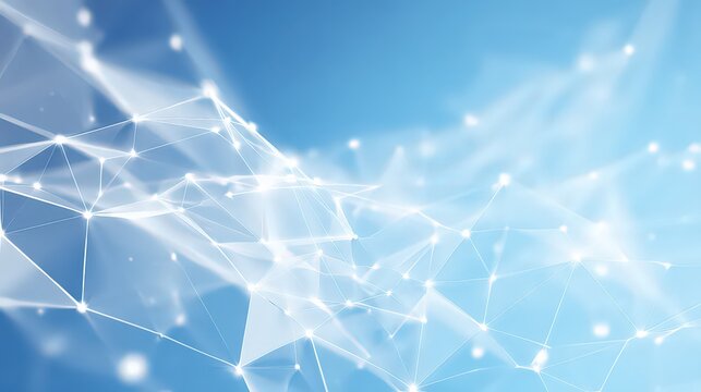 Abstract White Plexus Network on Soft Blue Background with Connecting Dots and Lines Fostering a Sense of Connectivity and Technological Advancement with Bright Ambiance
