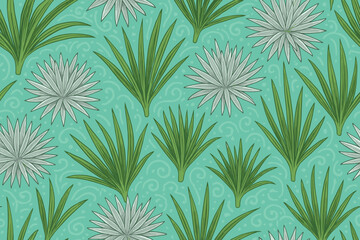 Fototapeta premium Tropical seamless pattern with agave and palm leaves
