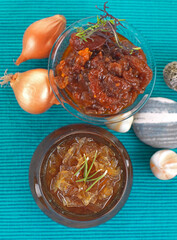 onion and sun dried tomato chutneys