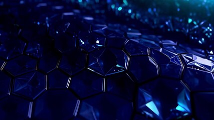 Abstract dark blue hexagonal patterns distorting under a scanning bright cyan neon light beam in a seamless 3D loop, illustrating futuristic technology and cybersecurity concepts. - Powered by Adobe