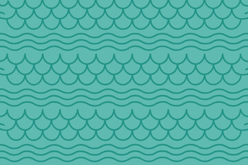 Seamless ocean waves and fish scale pattern in teal