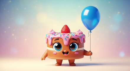 Kawaii Birthday Cake Mascot Illustration