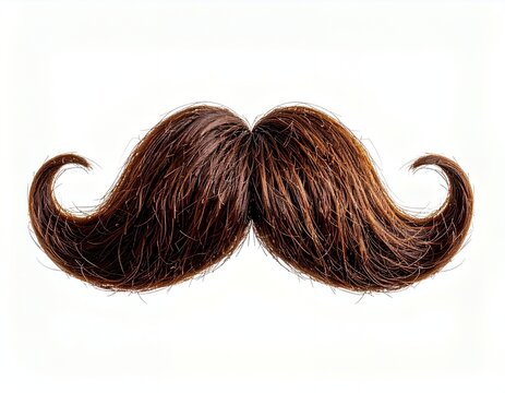 Brown Handlebar Moustache Isolated on White Background.