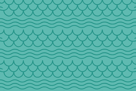 Seamless ocean waves and fish scale pattern in teal
