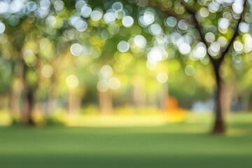 Blurred Green Park Scene With Bokeh Effect Light and Green Grass