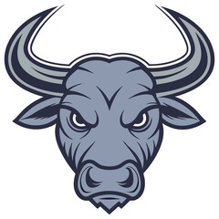 Fototapeta premium Menacing Gray Bull Head Mascot with Dark Accents on White Background Keywords: bull, head, logo, mascot, menacing, angry, fierce, powerful, strong, animal