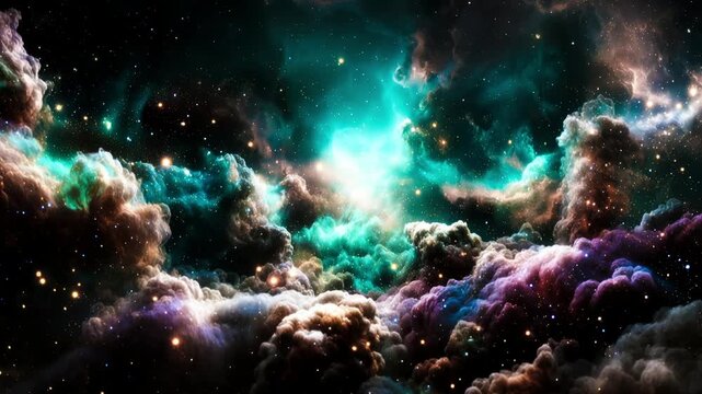 Spectacular Cosmic Nebula Cloud with Bright Stars and Vibrant Gas Forming a Deep Space Background