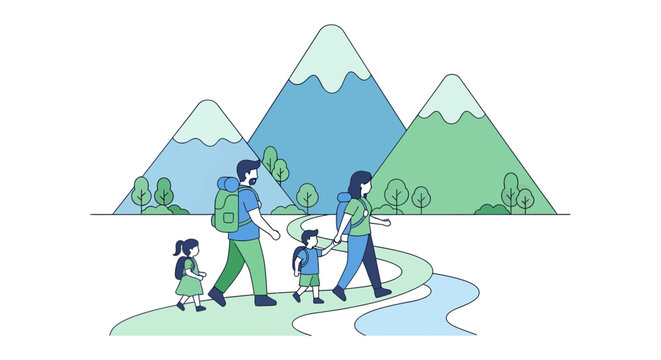 Joyful family embarks on an adventurous mountain hike, creating cherished memories amidst stunning natural landscapes and vibrant outdoor exploration.