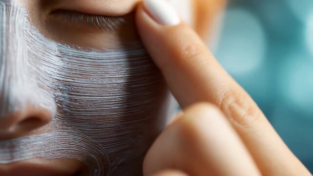 Serene Skincare: An individual, with eyes gently closed, indulges in a spa-like experience. a soothing face mask meticulously applied.
