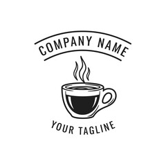Vintage style coffee cup logo with steam, perfect for cafes and coffee shops.