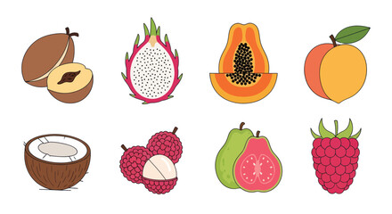 Assortment of exotic fruits isolated on white background for design