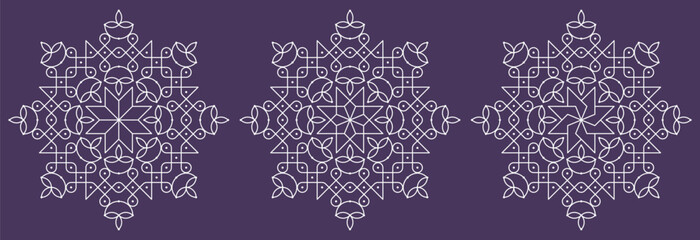 Diwali, onam and karthigai deepam special pulli kolam, dotted rangoli set. Indian Traditional folk art vector illustration.