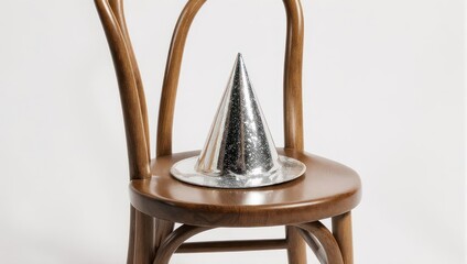 Silver Party Hat on a Wooden Chair.