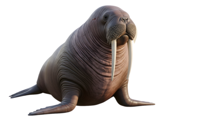 Massive walrus with impressive tusks and textured skin, isolated