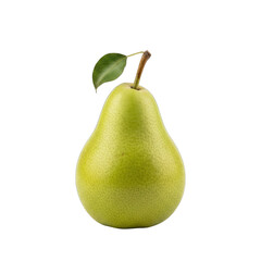 A Realistic Green Pear with a Stem and Leaf Isolated on a Transparent Background with Soft Studio Lighting