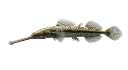 Long-snouted fish with patterned scales, isolated aquatic creature
