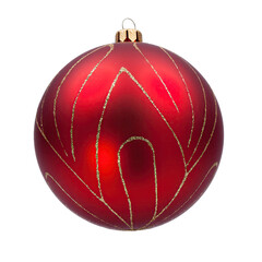 A Red Christmas Ornament with Gold Glitter Swirls and a White Background Perfect for Holiday Decorations and Festive Celebrations