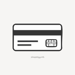 Stylized Outline of a Credit Card with Chip and Magnetic Stripe on Light Gray Background Keywords: credit card, debit card, payment, banking, finance, transaction, money, plastic card, chip