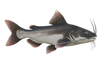 Obraz premium Freshwater catfish with distinctive barbels, fins, and grey body