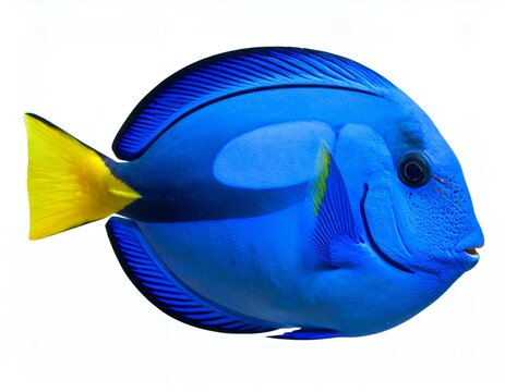 Vibrant Blue Tang Fish Isolated on White Background.
