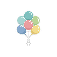 A Simple Line Art Stick Figure Holding a Cluster of Pastel Colored Balloons Ascending Against a Black Background with Subtle White Outlines Ideal for Celebration and Joyful Themes