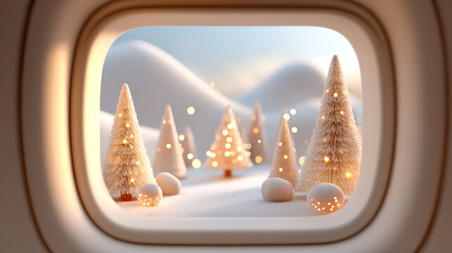 Cozy christmas scene from a window snowy landscape digital art winter wonderland warm atmosphere