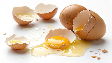broken eggs yolk on a white background
