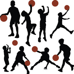 Basketball player silhouette vector illustration of Child athlete jumping and playing in action. Children playing Basketball vector design.