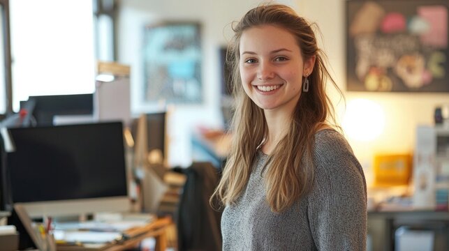 Smiling female designer or architect posing confidently in her office. 