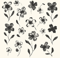 Obraz premium Elegant hand-drawn floral set featuring various flowers, perfect for design elements, decorations, and invitations