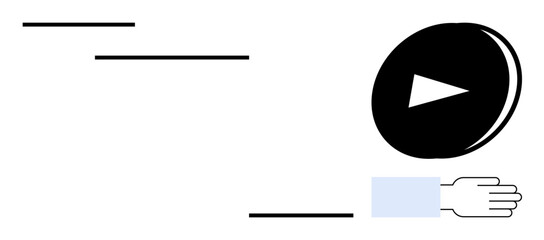 Hand pushing a play button with motion lines highlighting movement and forward momentum. Ideal for media, action, productivity, innovation, digital transformation, growth, motivation themes. Simple