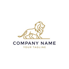 Elegant gold line art lion logo design for company branding.