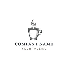 Steaming coffee cup logo design for a coffee shop or cafe.