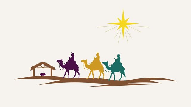 Animated Epiphany Day Three Kings Illustration Nativity Scene Star of Bethlehem Christian Holiday