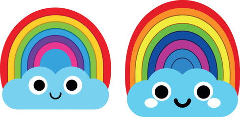 Fototapeta premium colorful rainbow cartoon, happy cloud vector, cute weather clipart, kawaii rainbow art, children sky design, adorable cloud illustration, nature rainbow artwork, rainbow color svg, cheerful sky drawin