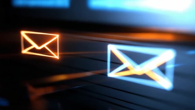 Digital Mail: Illuminated envelopes glide through the digital realm, symbolizing online communication and messaging. The ethereal glow accentuates the connectivity. 