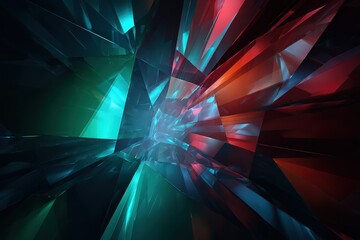 Abstract Geometric Composition with Fragmented Shapes in Teal and Red Tones