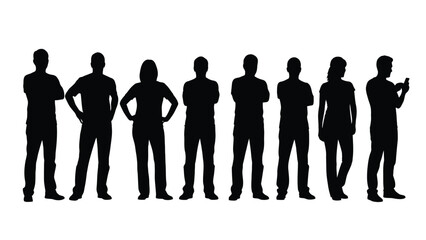 Group of Standing Diverse People Silhouettes Vector Illustration. Team or Audience Profile Set for Design Projects.