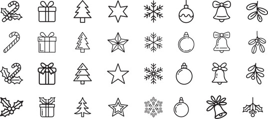 A continuous-line drawing illustration of a Christmas line art icons, vector art.