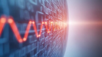Digital Pulse: A vibrant display of abstract data visualization, with a glowing red waveform coursing across a textured, digital landscape. Conveying the energy of technology. - Powered by Adobe