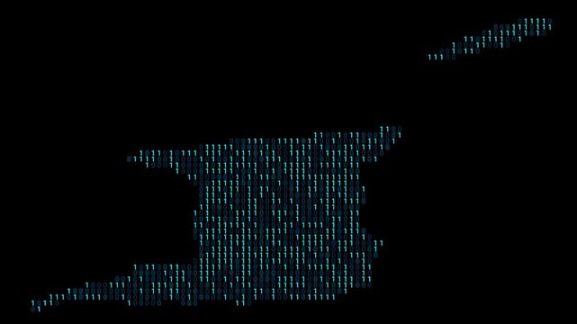 Trinidad and Tobago Binary code map animation, Digital data visualization, alpha layer