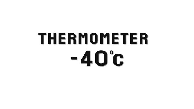  -40 Degree Celsius. Thermometer temperature counting animation.