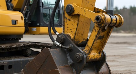 Excavator Hydraulic Arm and Hoses Close-Up