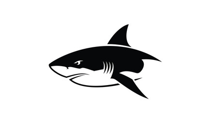 Obraz premium A powerful black shark illustrated in a clean, graphic style, isolated on a white background.