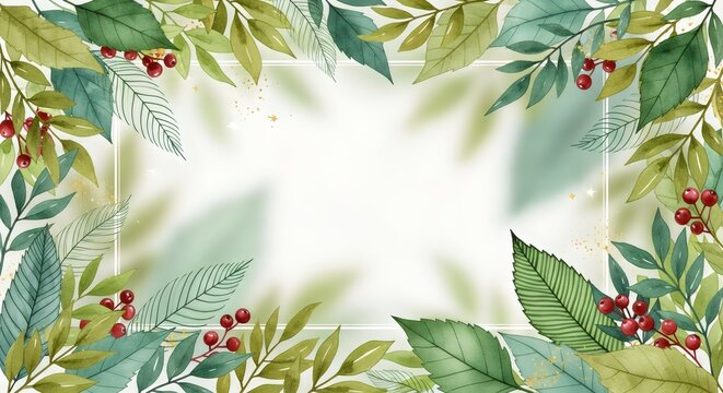 greenFresh glowing botanical frame with soft green tones, watercolor foliage, natural lighting perfect for wedding invitations, feminine branding, and elegant designs. - Powered by Adobe