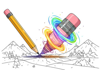 Conceptual art of a creative pencil drawing