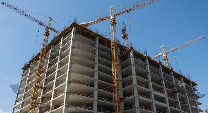 High-Rise Building Construction with Tower Crane - Powered by Adobe