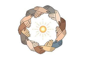 Circle of Unity Diverse Hands Together