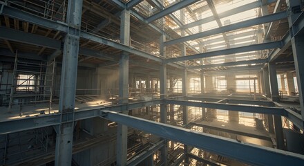 Fototapeta premium Inside View of High Rise Structural Steelwork