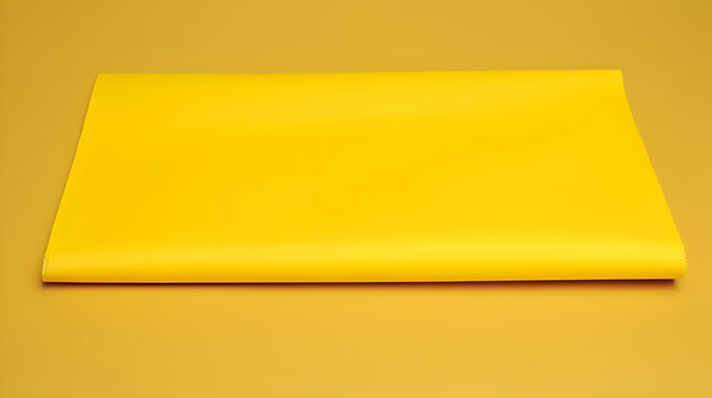Flat lay of a folded yellow paper sheet on a matching background,  creating a minimalist and monochromatic composition for various designs